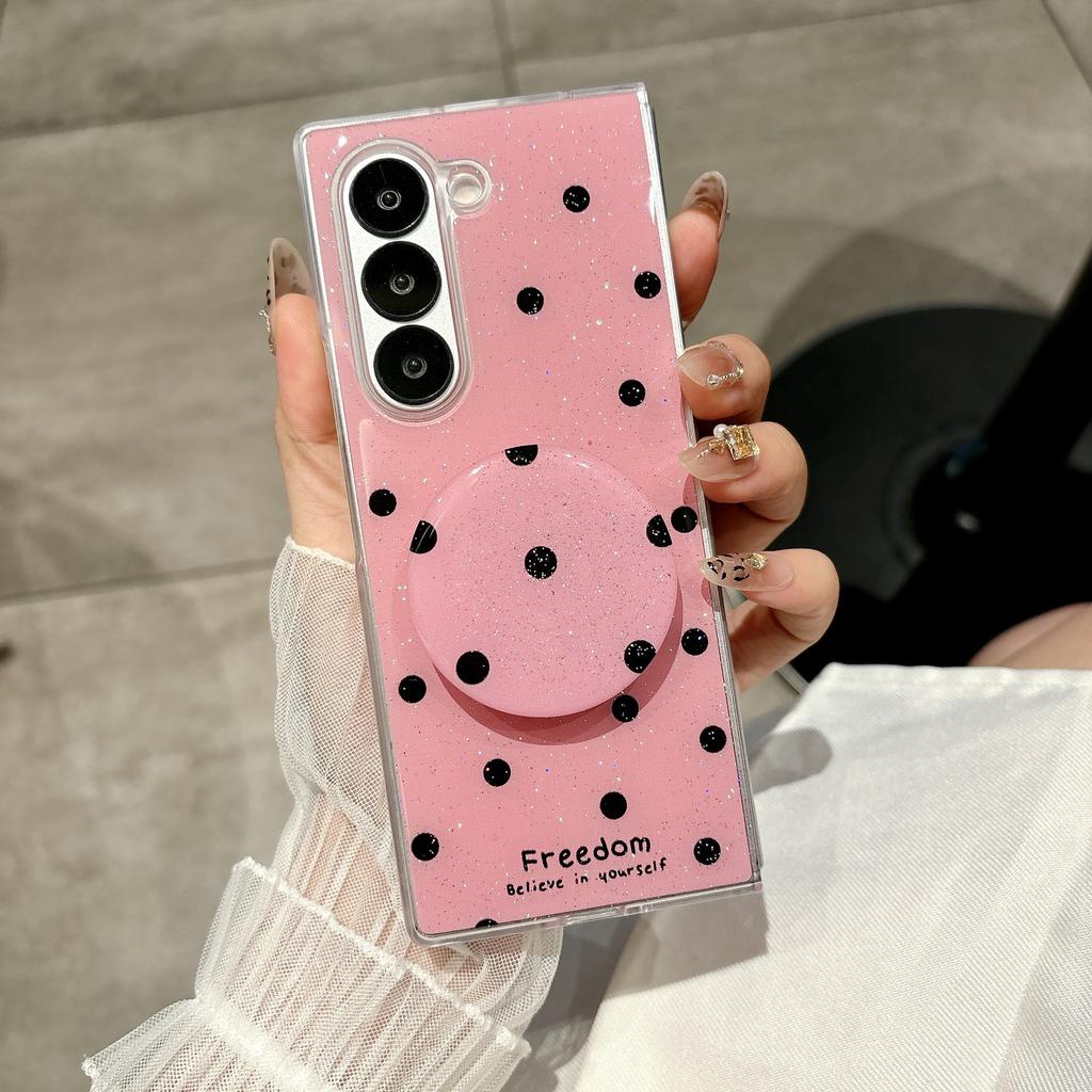 Applicable to Samsung zfold7 bow anti-drop mobile phone case zfold6 glitter polka dot zfold5 bracket protective case