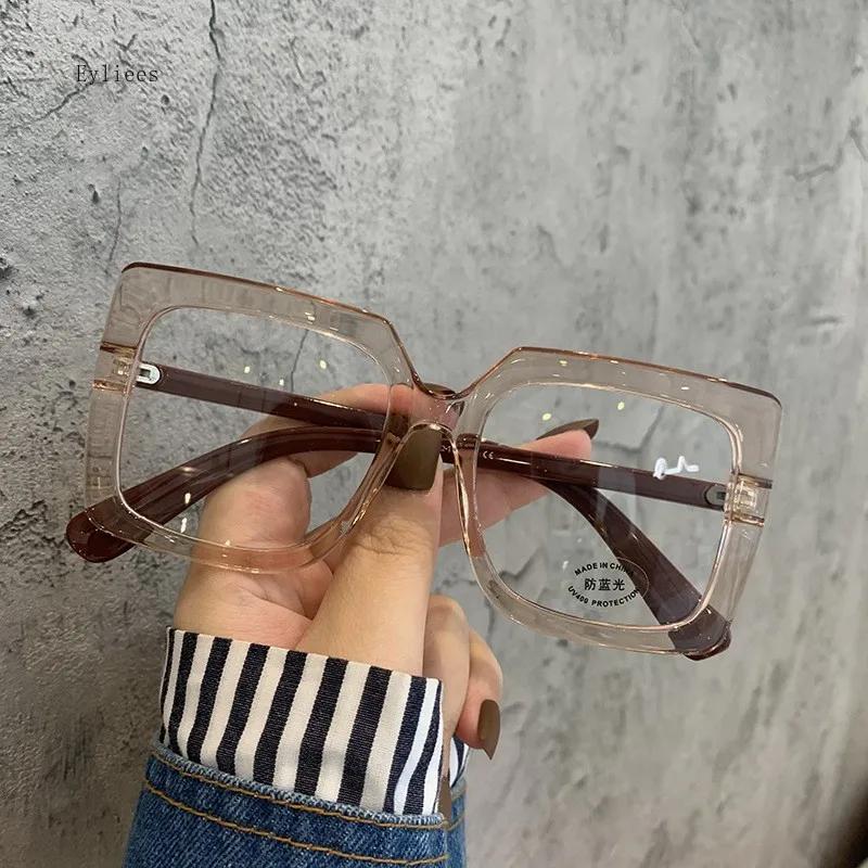 Retro Oversized Square Eyeglasses Frame Thick Big Clear Lens Anti Blue Light for Female And Male Phone Protection