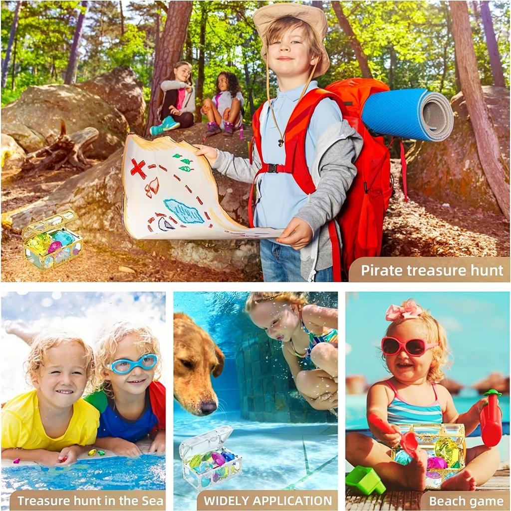 60 шт. Дайвінг Gems Іграшки для басейну Великі акрилові дорогоцінні камені Великі дорогоцінні камені Піратська скриня зі скарбами Літні підводні іграшки для плавання