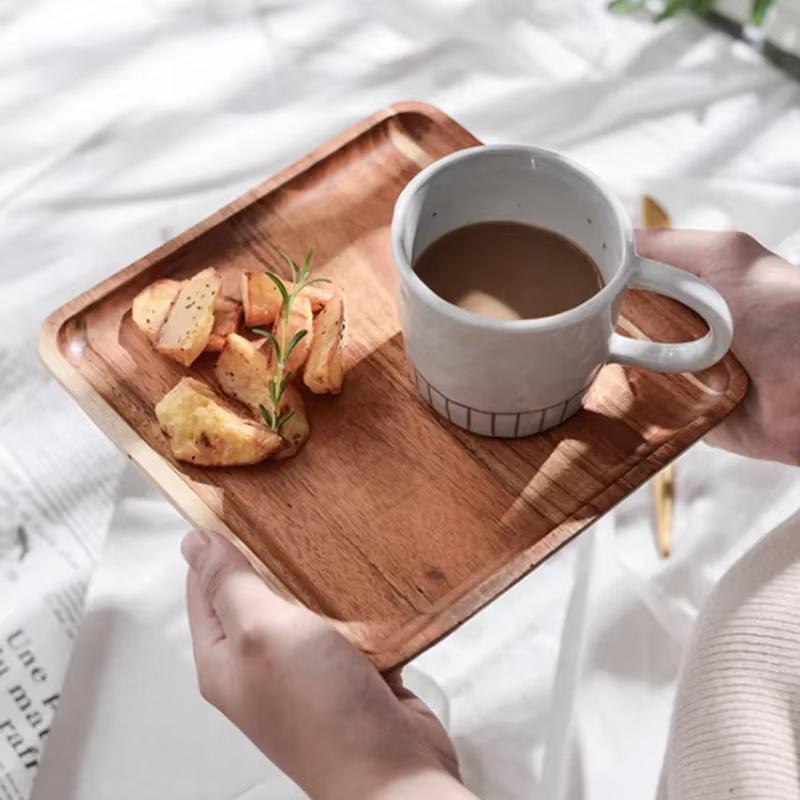 Natural Acacia Wood Tray Coffee Tray Rectangular Plate Fruit Snacks Food Storage Trays Dessert Candy Tray Gongfu Tea Tray