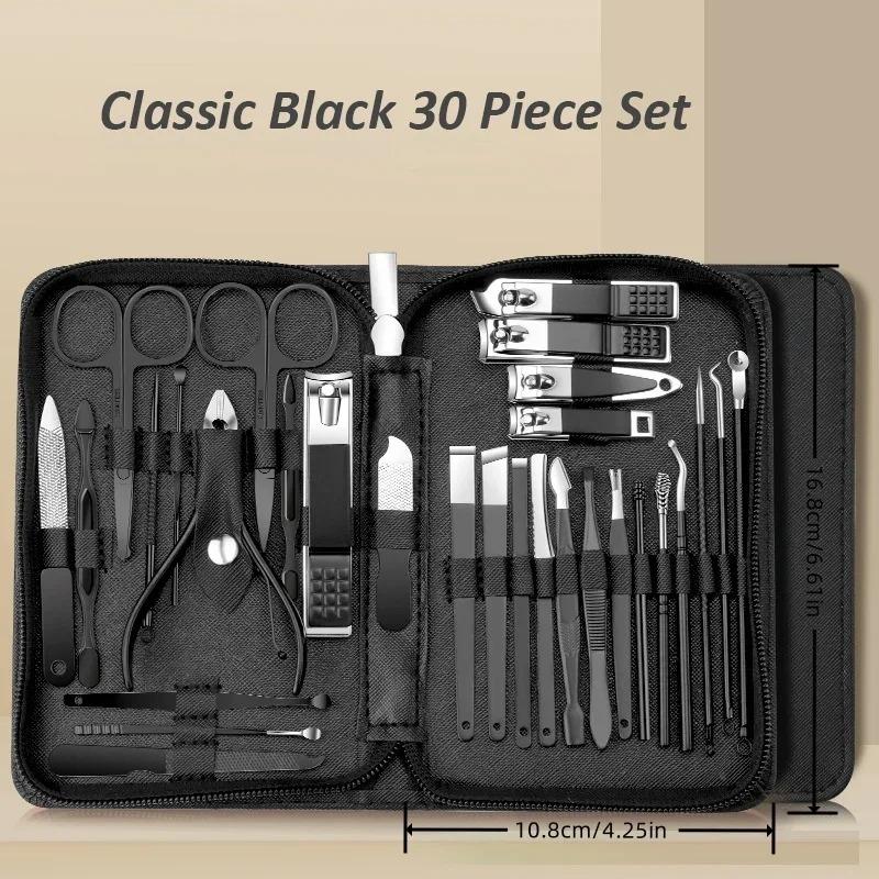 30pcs Professional Stainless Steel Nail Clipper Set Green Nail Tools Manicure Pedicure Set of 30pcs Travel Grooming Kit