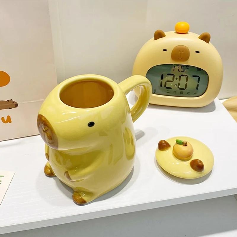 3D Capybara Tasse Keramik Kaffeetasse Cartoon Capybara Paar Tasse mit Henkel und Deckel Lustige Teetasse Tischutensilien für Mädchen Geschenk