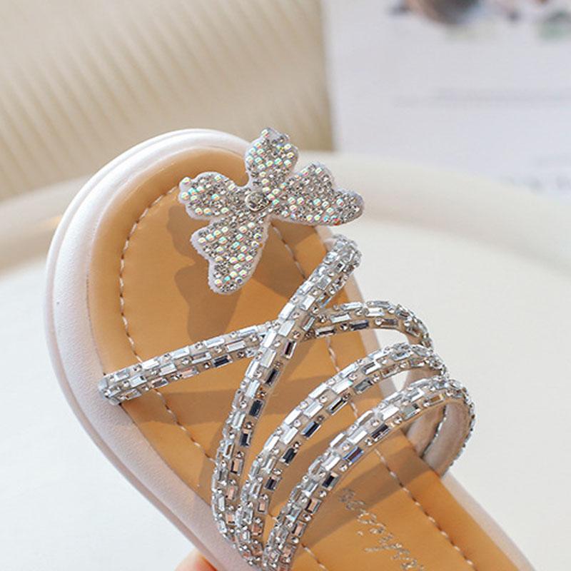Platform Slippers for Girls New Summer Crystal Open Toe Flat Gir's Clogs Shoes Outdoor Sandals Butterfly Bling Slide Kids H05299