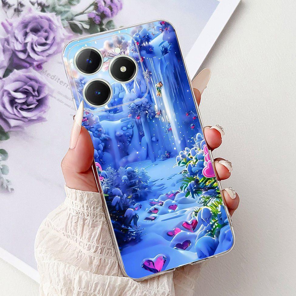 4G Clear For Realme Note 60 Case RMX3933 Luxury Butterfly Love Flowers Cool Lion Painted Phone Case For Realme Note 60X RMX3938