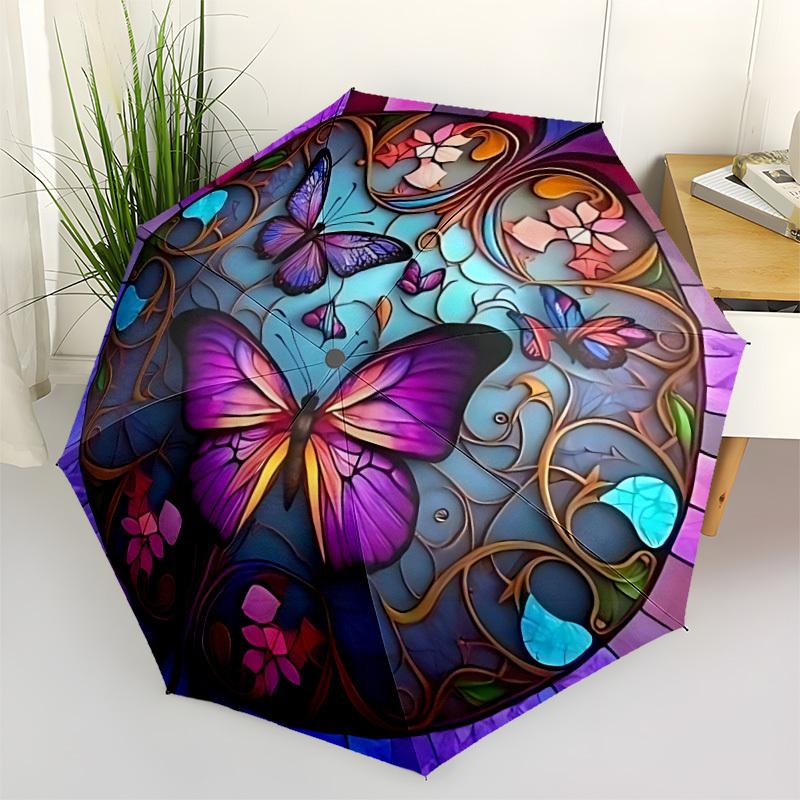 1pc Butterfly Garden Automatic Open/Close Umbrella, Windproof, Folding Compact Umbrella with Lightweight Design for Women/Men208