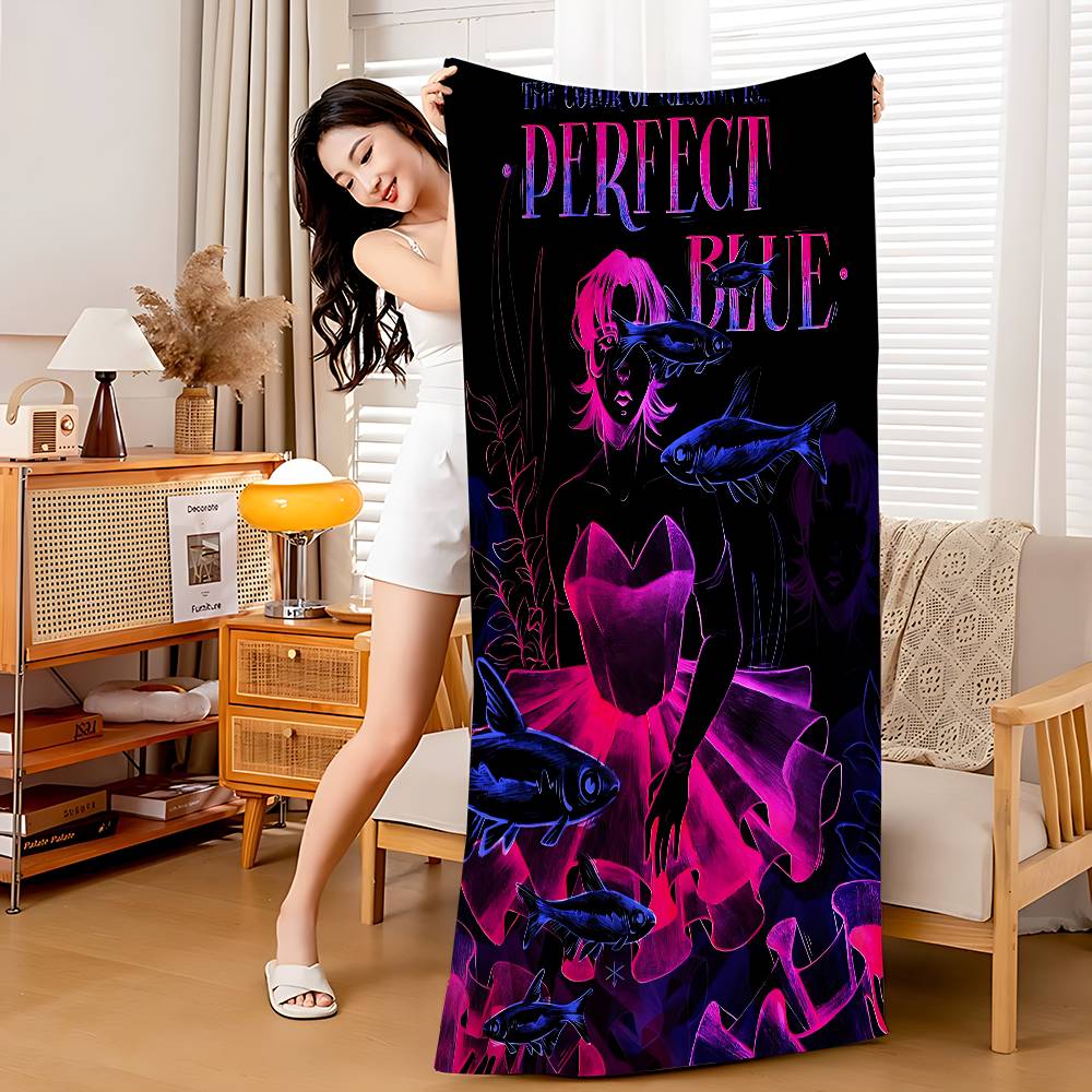 P-Perfect blue Bath Towel Microfiber Soft Water Absorbing Breathable For Girl Kids Decorative Cartoon Beach Towel