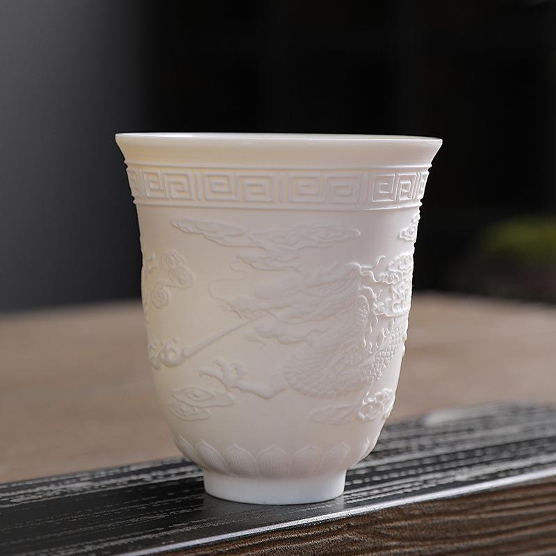 Dehua Ceramiczny Kubek do Herbaty Duży Mistrzowski Pojedynczy Kubek Osobisty Kubek do Degustacji Kubek z Sutrą Serca Zestaw do Herbaty z Porcelany Jadeitowej Tłuszczu Owczego Kung Fu Tea