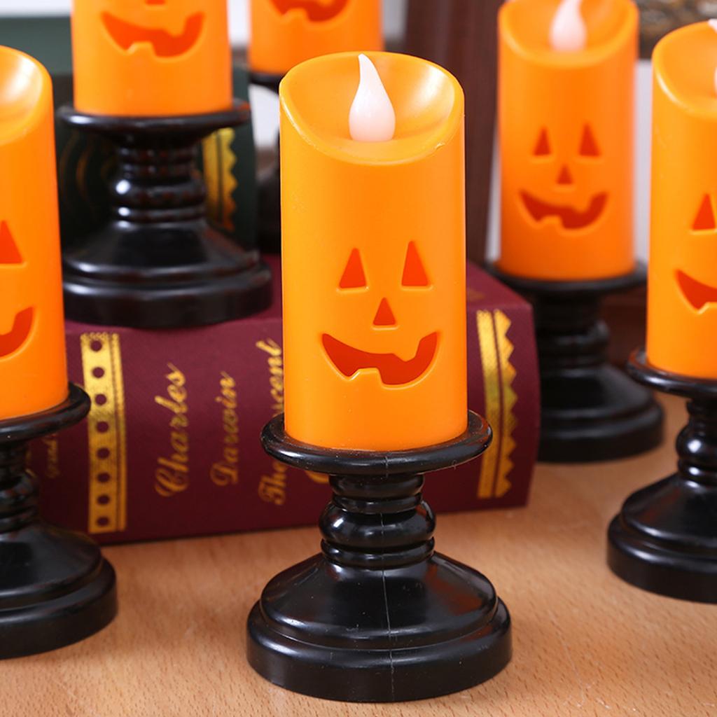 6PCS Pumpkin Candle Light, Orange Flameless Candle Lights LED Lamps Festival Decor Light For Halloween Party Table Centerpieces