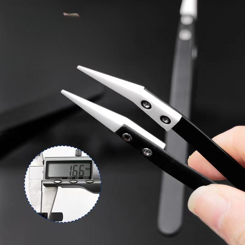 3Pcs/set Clamping Ceramic Tweezers, Stainless Steel Contrast Tweezers, Anti-magnetic and Anti-acid Precision Clamping Pointed Elbow Clamping Tool