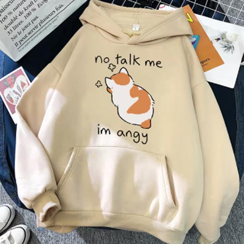 

Женская толстовка No Talk Me Cute Angry Cat с принтом в стиле хип-хоп, повседневная флисовая толстовка большого размера, женская уличная одежда XXL бежевый
