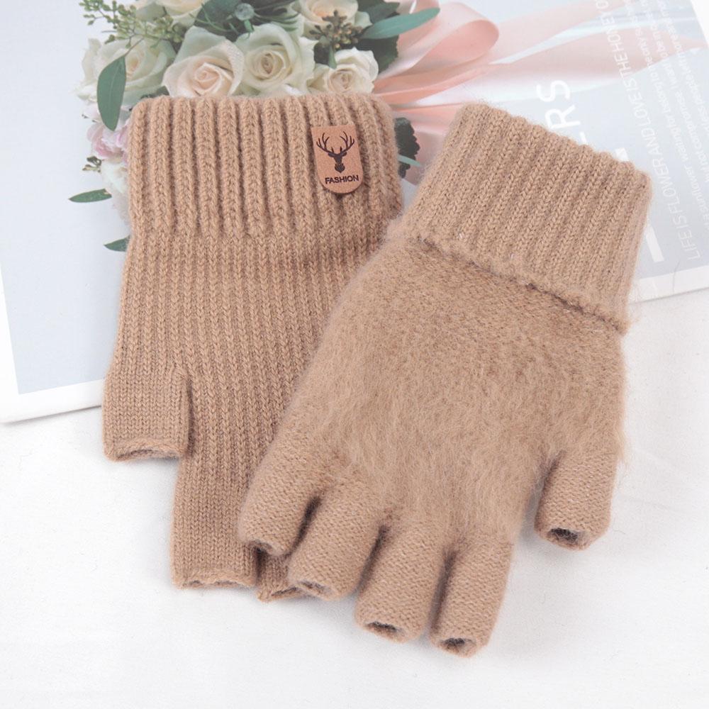 1Pair Winter Short Half Finger Fingerless Knit Wrist Gloves Warm Stretch Work Gloves for Women and Men Cycling Accessories