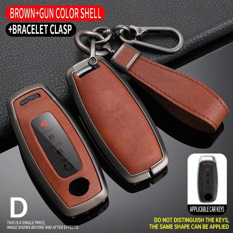 Zinc Alloy+ Leather Car Key Case Cover for Nissan Juke 2023 X-trail T33 Qasqhai J12 2022 Ariya Altima Teana2 3 4 5 Buttons Key