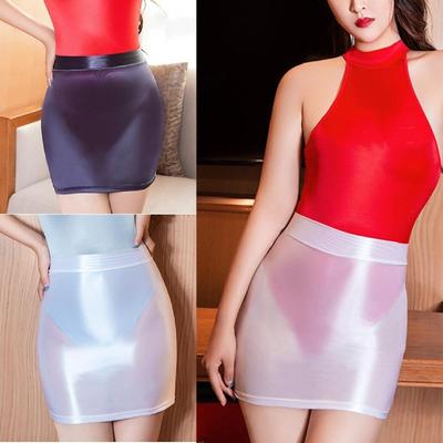 Gonna lucida da donna trasparente tinta unita moda Night Club Wear scintillante gonna corta trasparente minigonna aderente sexy