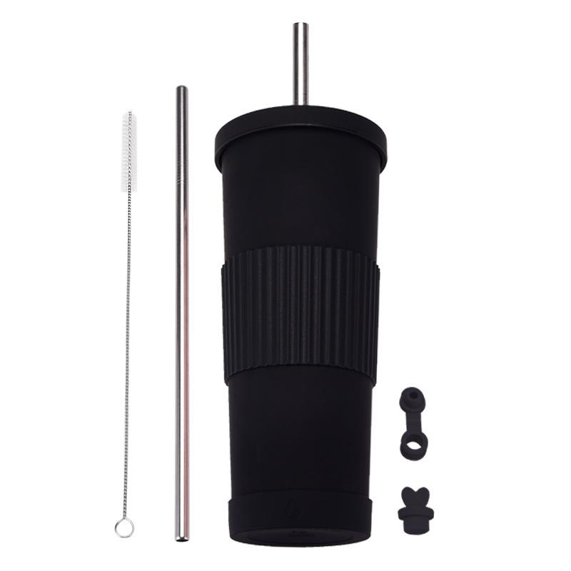 830Ml Stainless Steel Straw Cup Large Capacity Non-Slip Sleeve Straw Thermos Cup Simple Car Water Cup