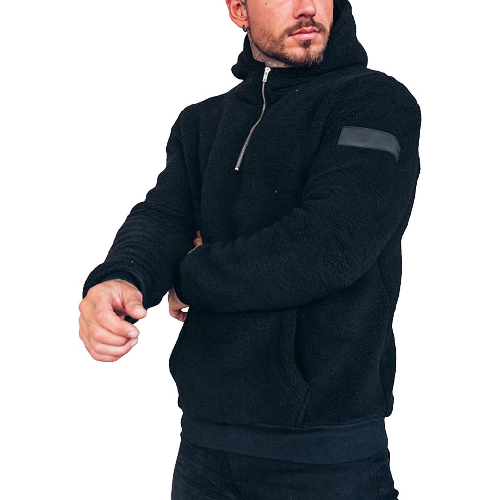 Men's Solid Color Plush Half-Zip Sweatshirt Hoodie Men's Sports Large Size Casual Sweatshirt