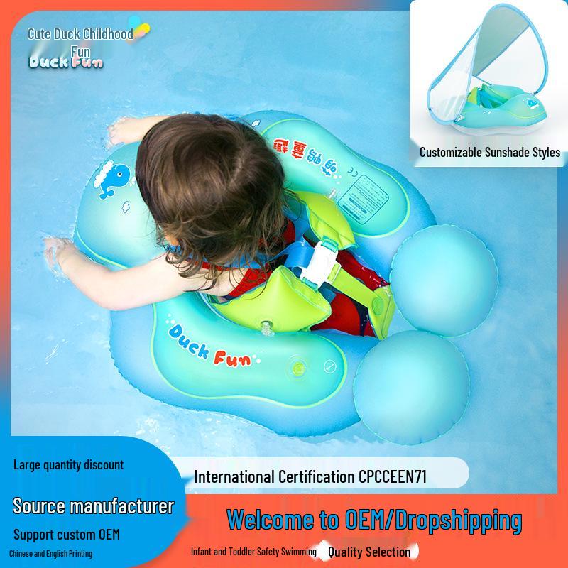 

6th Gen Baby Swim Ring with Sun Canopy, Anti-Flip/Tilt Design for 0-3 Years Orange (No Canopy)