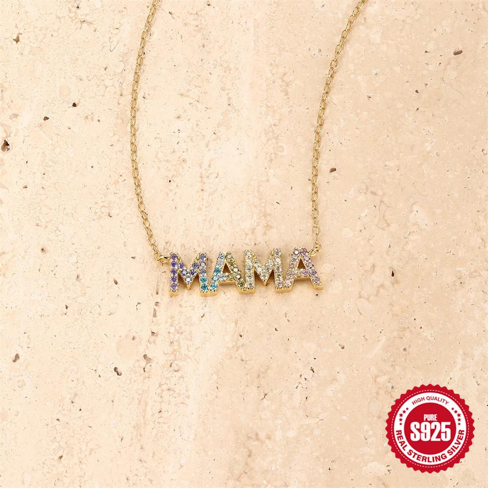 S925 Sterling Silver Mama Diamond Letter Necklace Mother'S Day Gift Temperament Versatile Women'S Clavicle Necklace