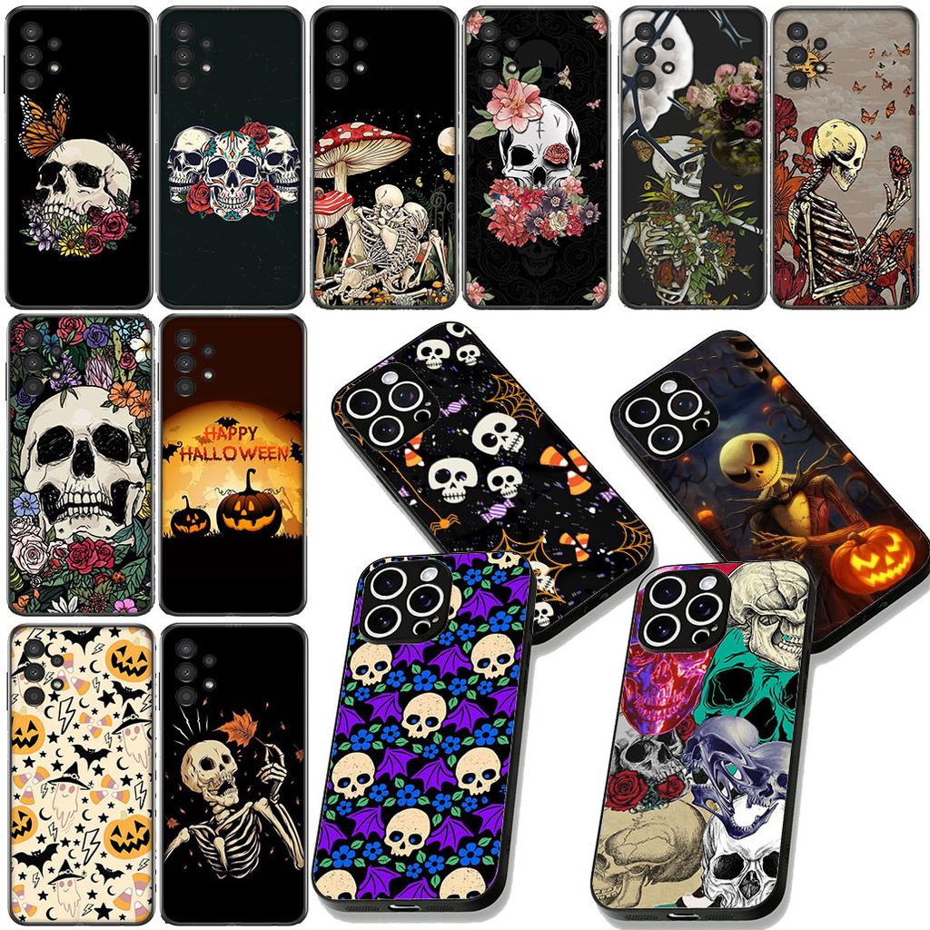 Little Ghost with Halloweens Pumpkin Skull Phone Case for Samsung Galaxy Note 20 9 10 S8 S10 Lite S9 Plus A54 A53 A21S S10E A17