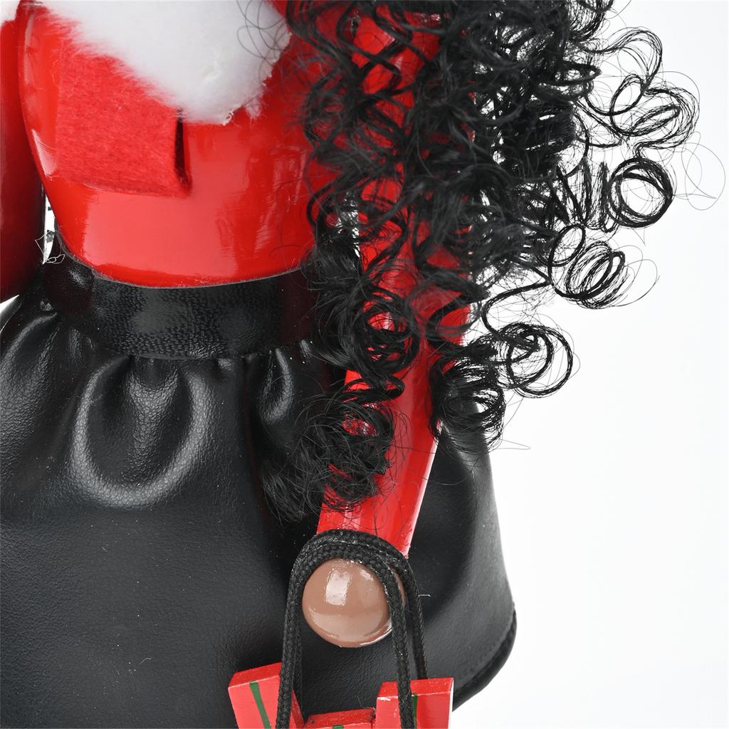 Christmas Shopping Lady Nutcrackers with Curly Hair Wood Figurine Decoration Ornament for Festival Home Tabletop Decors