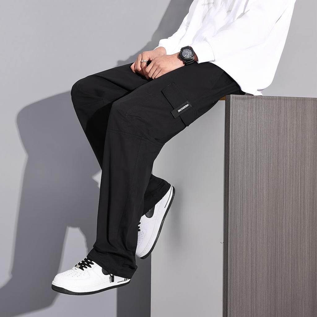 TonLion 2025 Spring Men's Workwear Loose Straight-Leg Casual Trousers, Black, M
