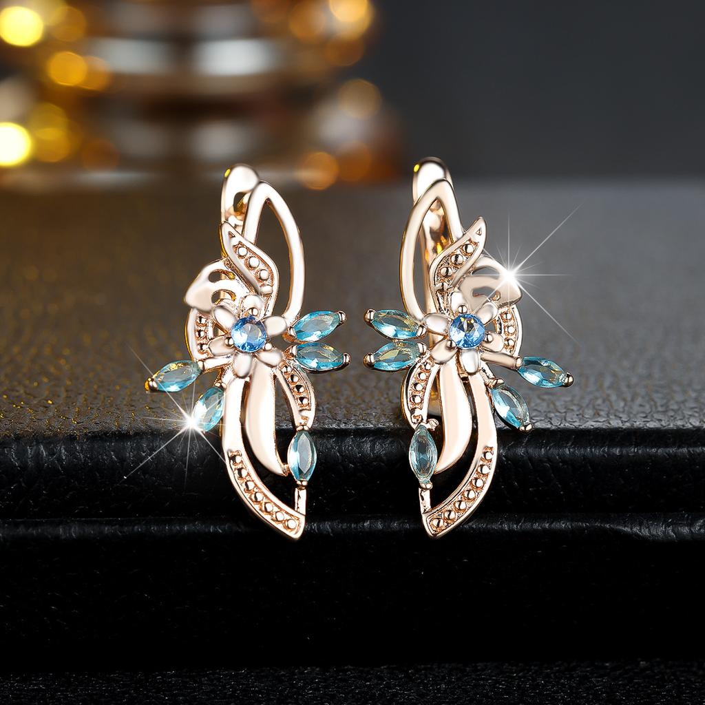 Popular wind hollow flower-shaped ear buckle female bling zircon + tendrils atmosphere niche flower cluster earrings