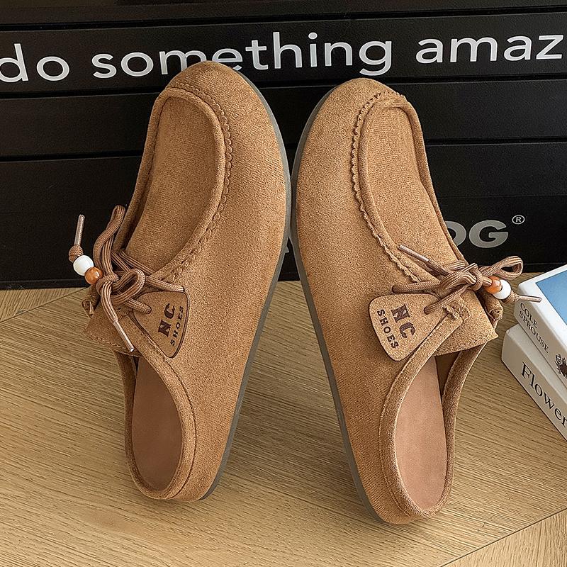 Fashion Retro Men's Half Slippers Outdoor Fashion Single Shoes Comfortable Casual Flat Shoes Cow Leather Slippers Soft Mules Potato Shoe