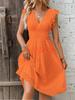 Elegant Plus Size V-Neck Hollow-Out Dress with Lotus Leaf Sleeves