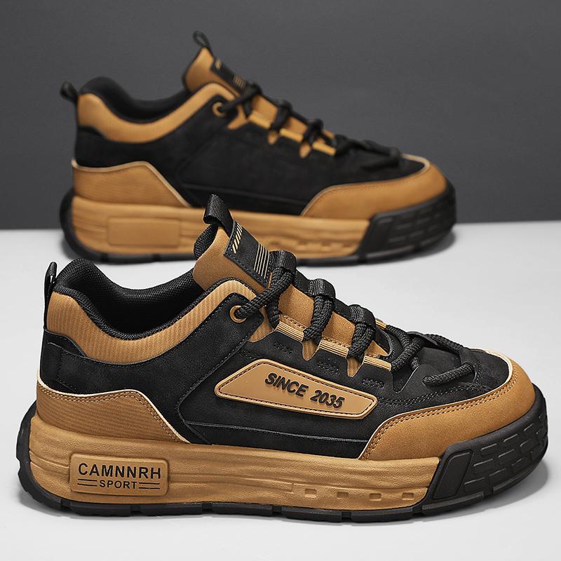 Men's shoes autumn 2024 new Korean version of men's sports and leisure trend versatile leather surface non-slip thick sole heightening board shoes