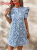 Abito Tubino Vintage a Maniche Corte a Palloncino con Stampa Floreale per Donna in Tessuto di Poliestere