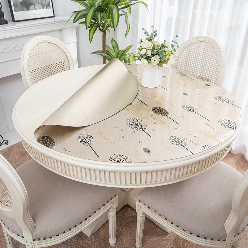 Round Table Tablecloth Pvc Soft Plastic Glass Waterproof, Oil-Proof and Scalding-Proof, Leave-In Round Impervious Dining Table Mat Household