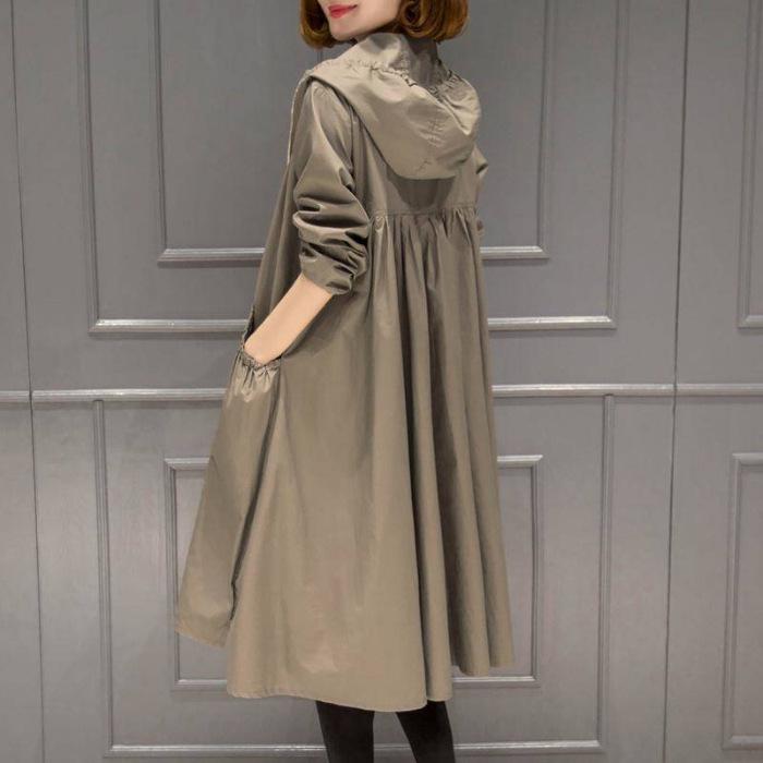 2026 Korean Style Mid-Length Hooded Trench Coat - Women's Slimming Solid Color for Spring/Autumn
