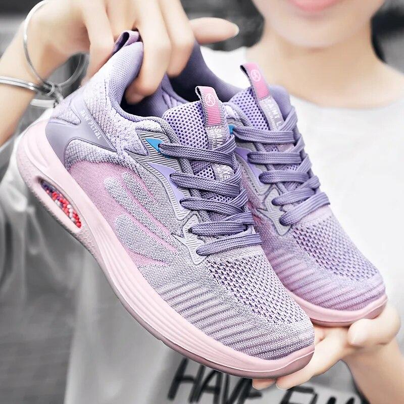 Women's Sports Shoes Tennis Female Air Cushion Sneakers Breathable Mesh Lace-up Running Shoes Designer Casual Walking Footwear
