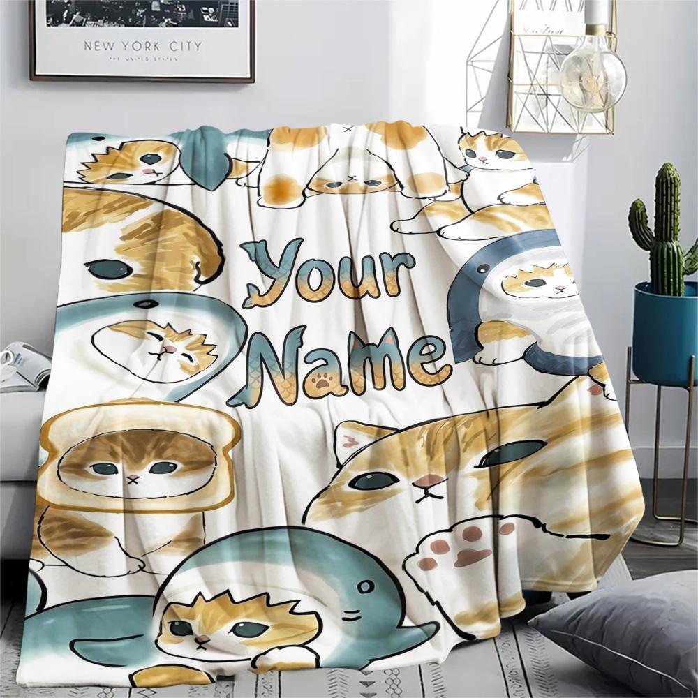 1PC Cat Donut Duo Custom Name Patterned Flannel Blanket Suitable For All Seasons For Home Decor Warmth And Comfort Gifts Holiday Present