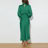Women Dress Half-high Collar Satin Long Sleeve Solid Color Hollow Out Lantern Sleeve