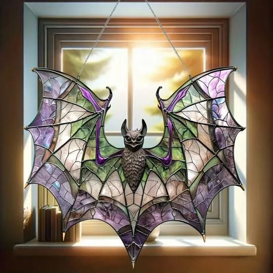 Halloween Colorful Bat Hanging Decoration Stained Glass 2D Flat Acrylic
