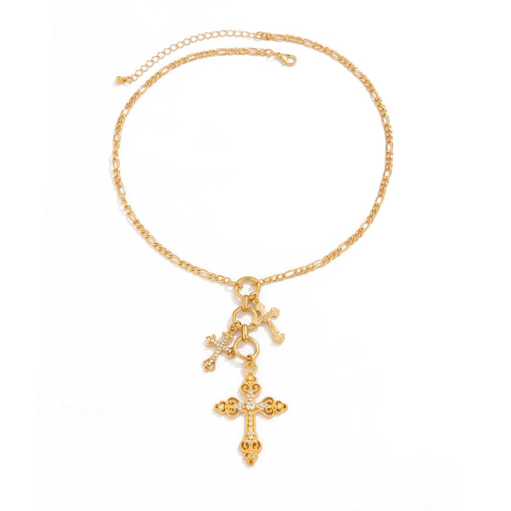 Vintage Alloy With Diamonds Cross Necklace Influx Of Women Metal Chain Necklace