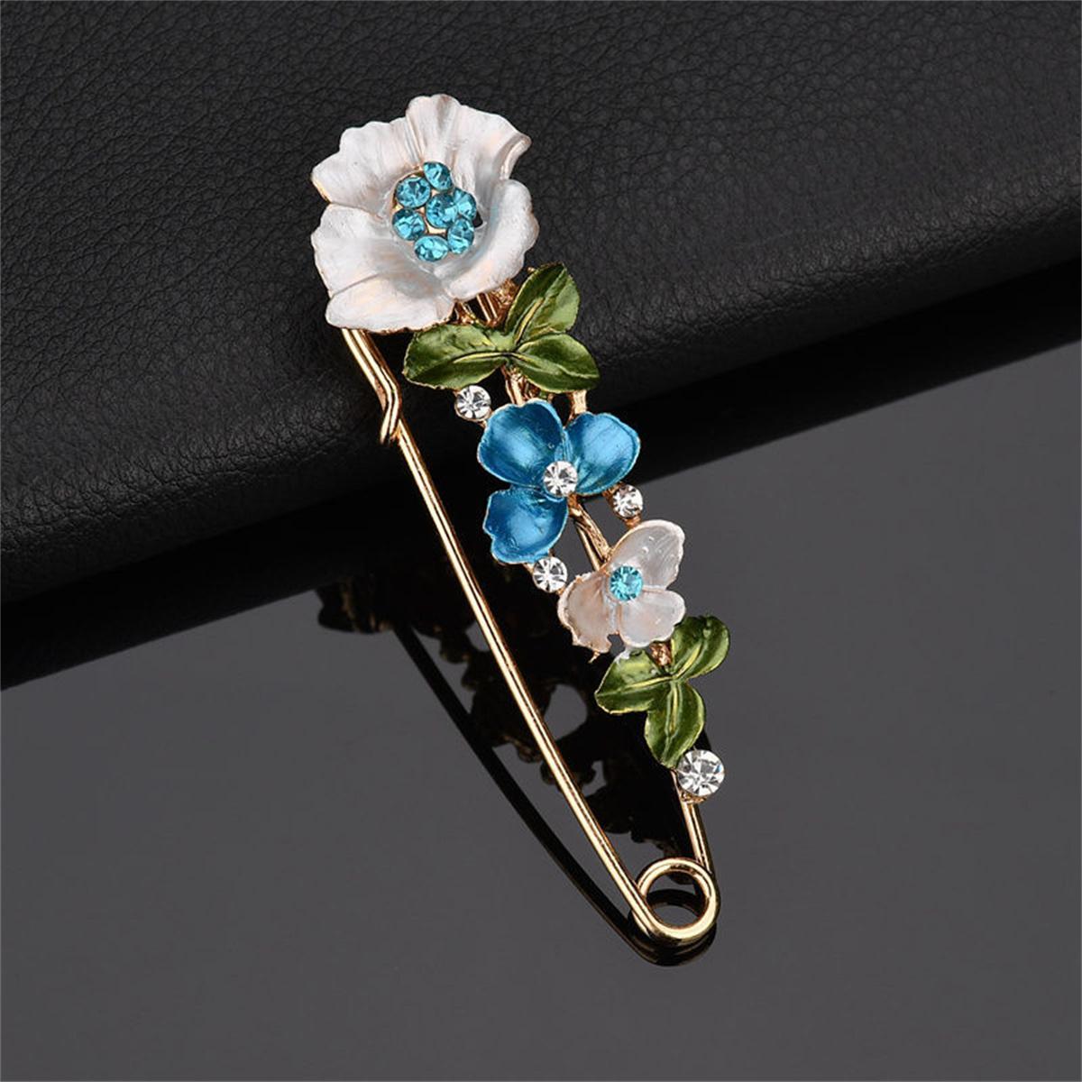 

Luxury Fashion Colorful Enamel Flower Big Needle Pins For Women Elegant Rhinestone Floral Clothes Brooches Wedding Party Jewelry