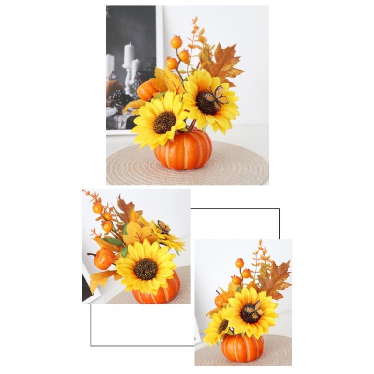 Harvest Dining Piece Faux Gourd Accent with Leaf Branch for Thanksgiving Shelf, Entry Zone, Room, and Home Use