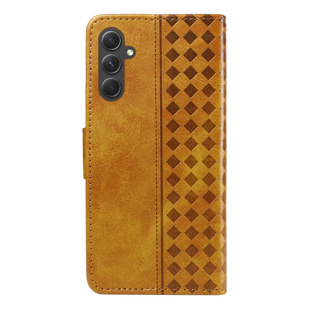 For Samsung Galaxy A54 5G Leather Case Wallet Stand Grids Imprinted Phone Cover with Strap