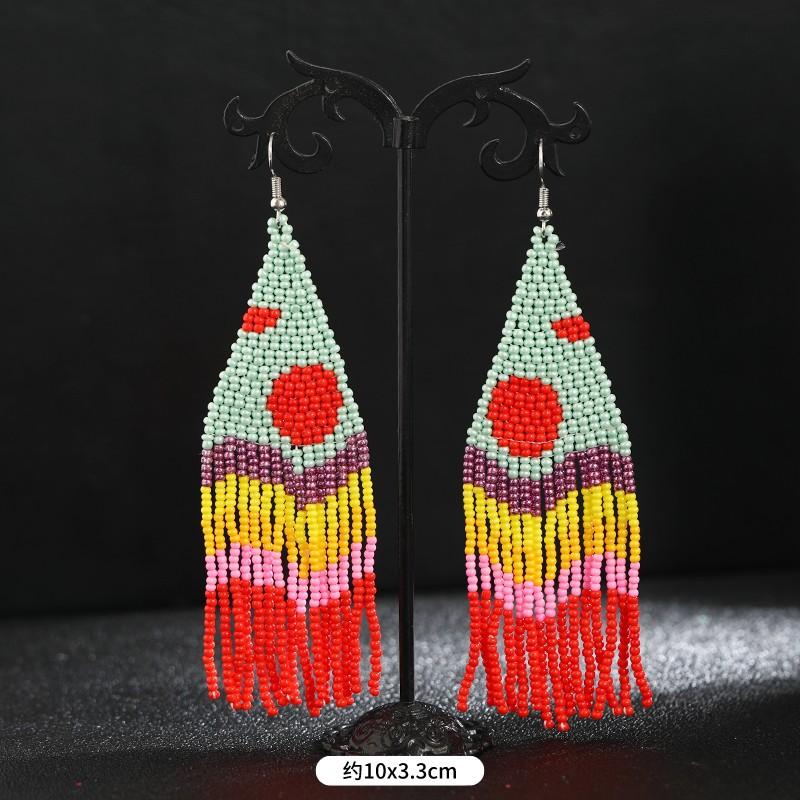 Hand-woven Bohemian Floral Ethnic Style Fringed Earrings Niche Personality Retro Color Earrings Tide