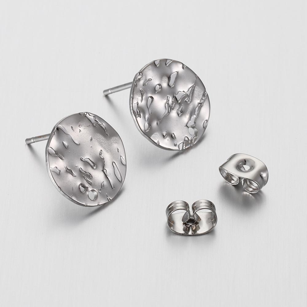 10pcs Stainless Steel Round Ear Studs for Earrings Base Jewelry Making DIY Gold Color Dangle Hole Charm Pendants Components
