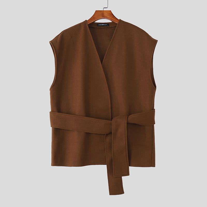 INCERUN Men Sleeveless Belt Waist Casual Loose Waistcoat Vest Suit Blazer