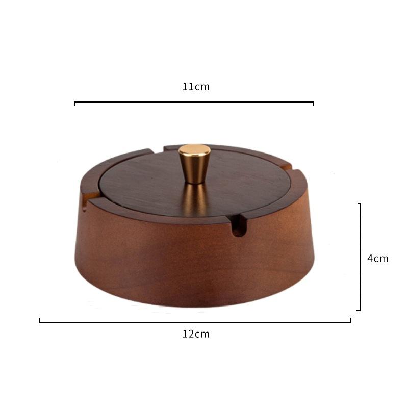 New Chinese-style Solid Wood Ashtray Stainless Steel Inner Liner with Wood Lid High-End Decoration for Home Office Living Room