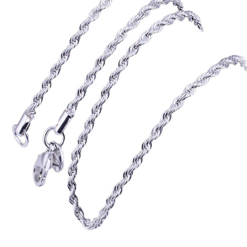 European & American Trend Cable Knit Silver Necklace & Bracelet Set - 4MM Shiny Twisted Rope Design