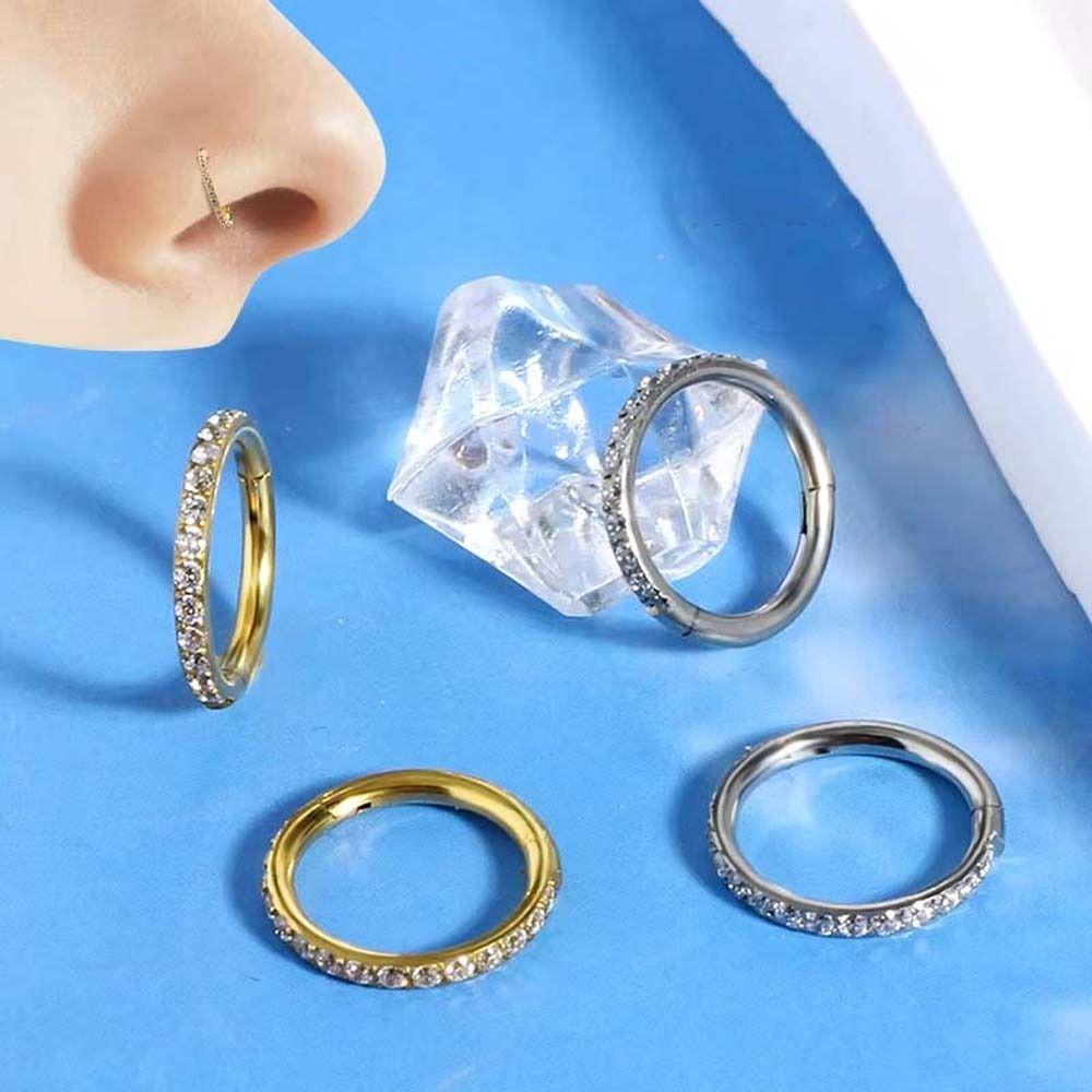 Titanium Golden Cartilage Earrings Shiny Piercing Lip Ring Rhinestone Nose Ring Women