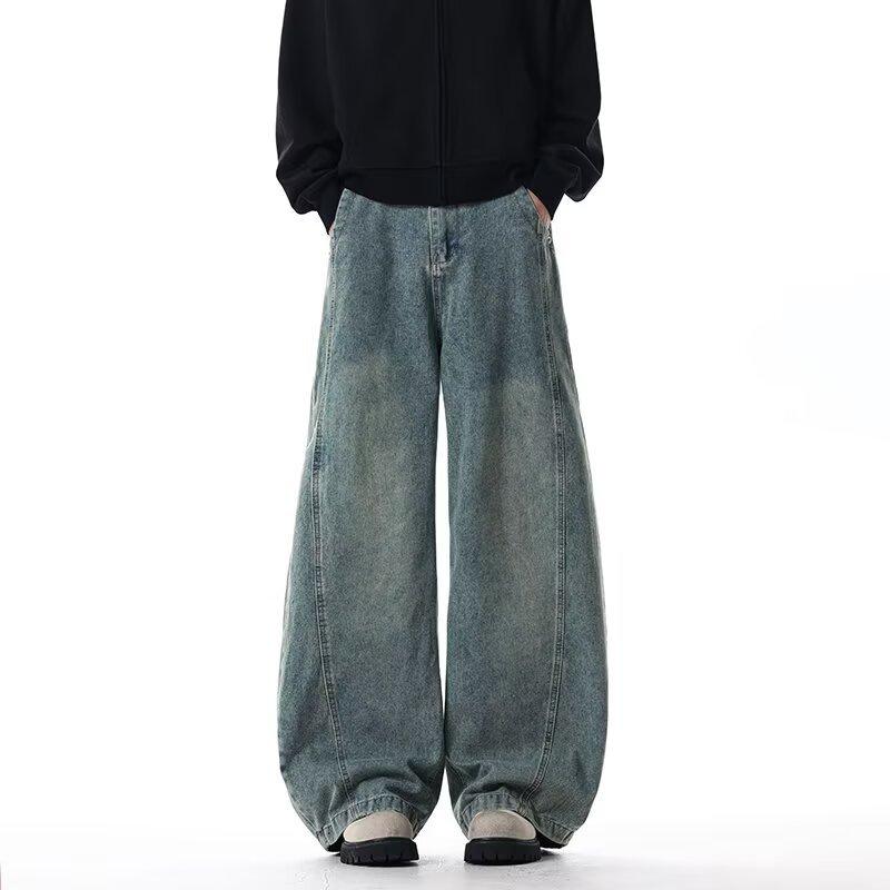 

2026 New Fashion Washed Denim Jeans for Men, Wide-Leg Loose Straight Casual Trousers 3XL