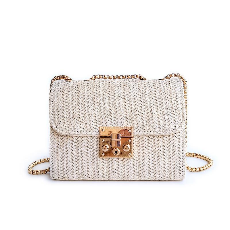 Fashion Wheat Ear Woven Shoulder Small Square Bag New Simple and Elegant Hard Messenger Solid Color Women's Bag