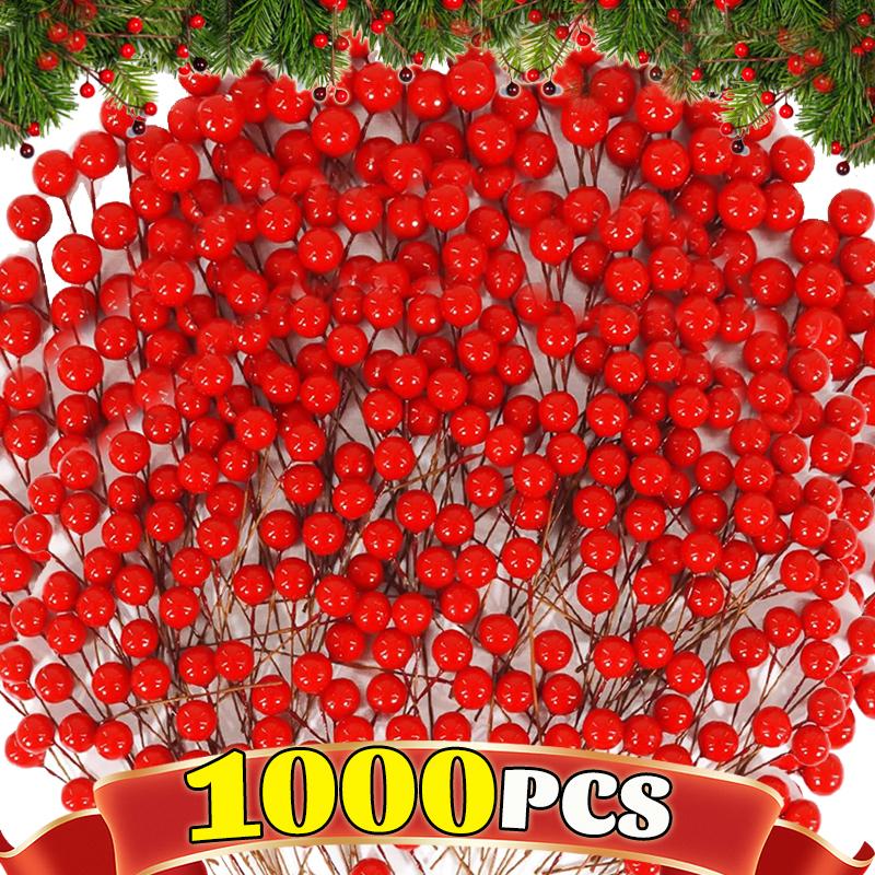 Wholesale Artificial Holly Berries Mini Fake Berry Cherry Stamen Christmas DIY Floral Wreath Ornaments New Year Party Home Decor