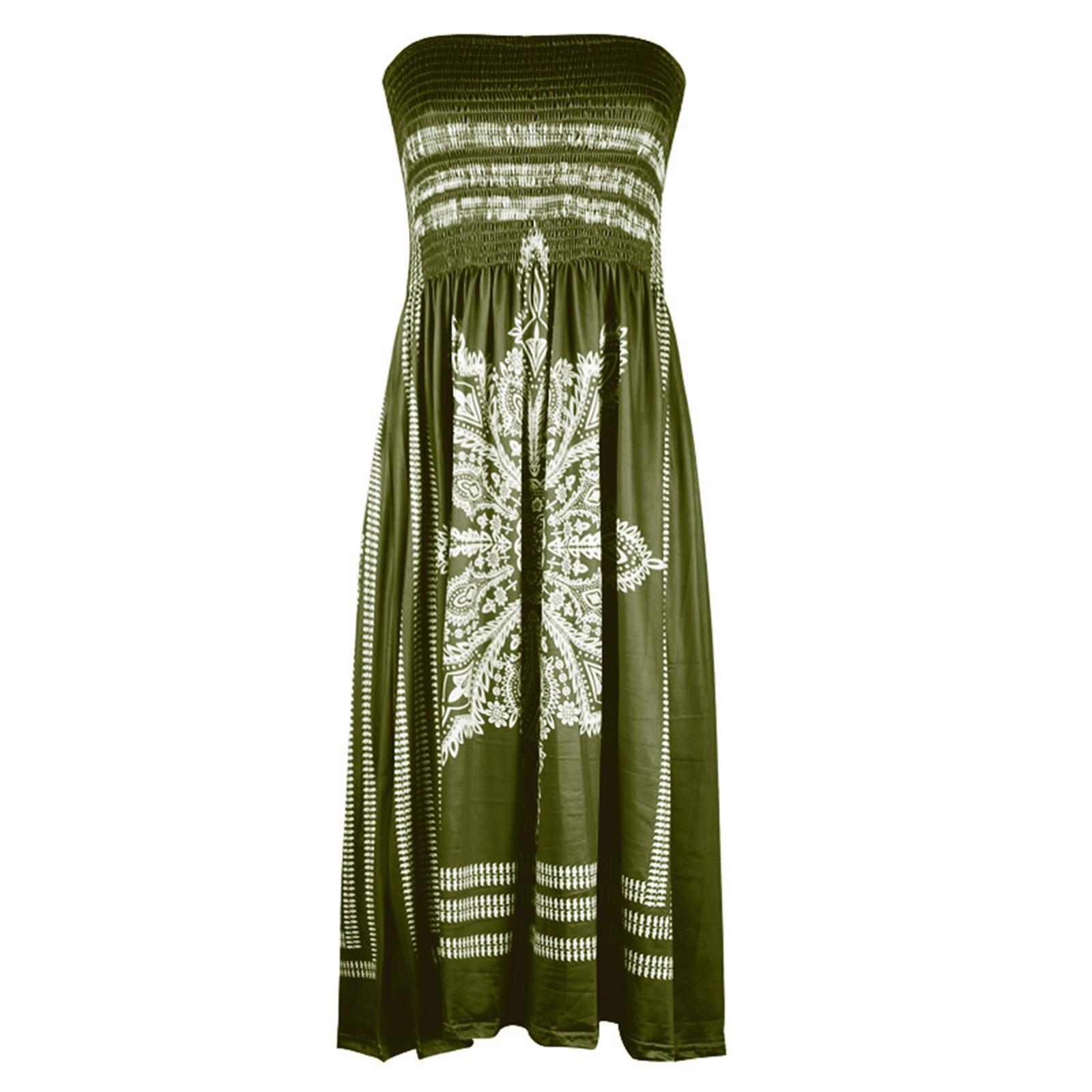 Женское летнее сексуальное пляжное платье без бретелек без рукавов с принтом в стиле бохо — фото 4