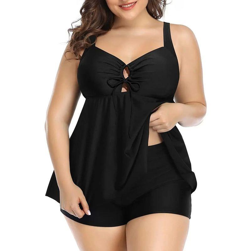 

Plus Size Shorts Split Swimsuit plus Size Tops Shorts Separates Swimsuit Two-Piece Black XXL